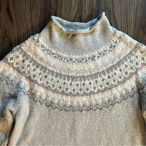 L.L Bean Fair Isle Vintage Periwinkle Blue Mock Neck Knit Sweater, Large